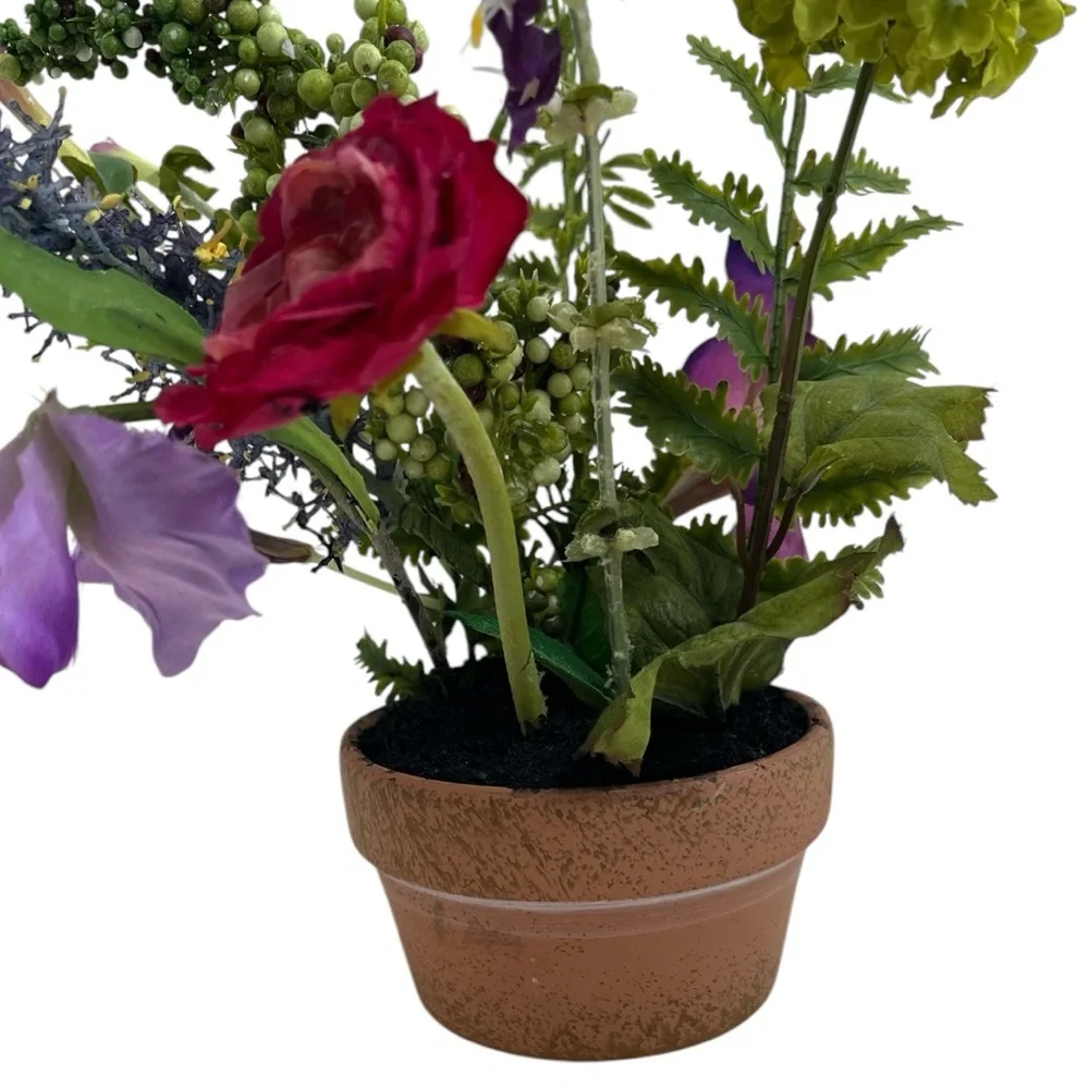 Faux Floral Arrangement in Terra Cotta Pot – Elegant Home Decor